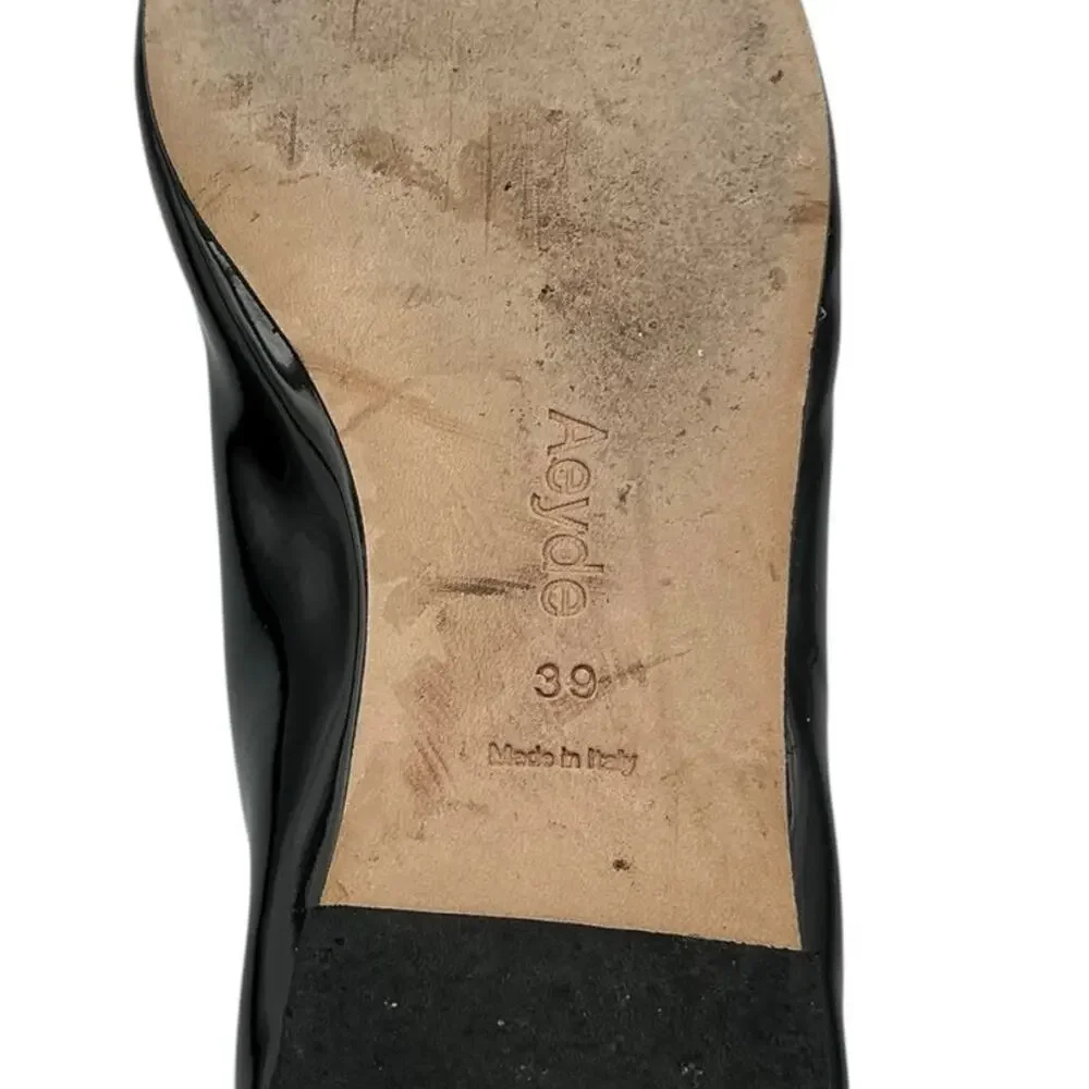 Aeyde Uma Mary Jane Black Patent Leather Flats EU 39 US 8 Made in Italy